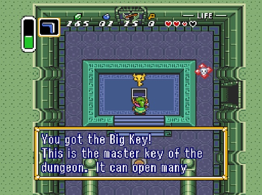 Find the Big Key when exploring dungeons and unlock the item chest and Boss door with it.